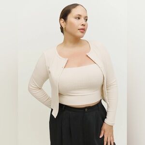 Reformation Ruby Knit Cardigan Set Bone - Size XS